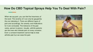 How Do CBD Topical Sprays Help You To Deal With Pain