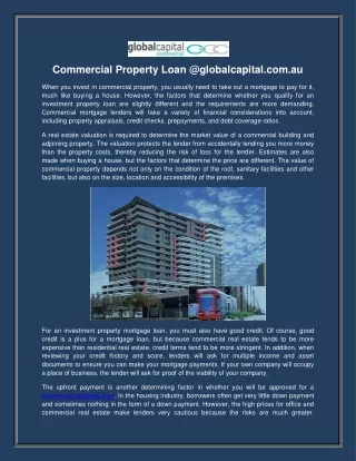 Commercial Property Loan @globalcapital.com.au