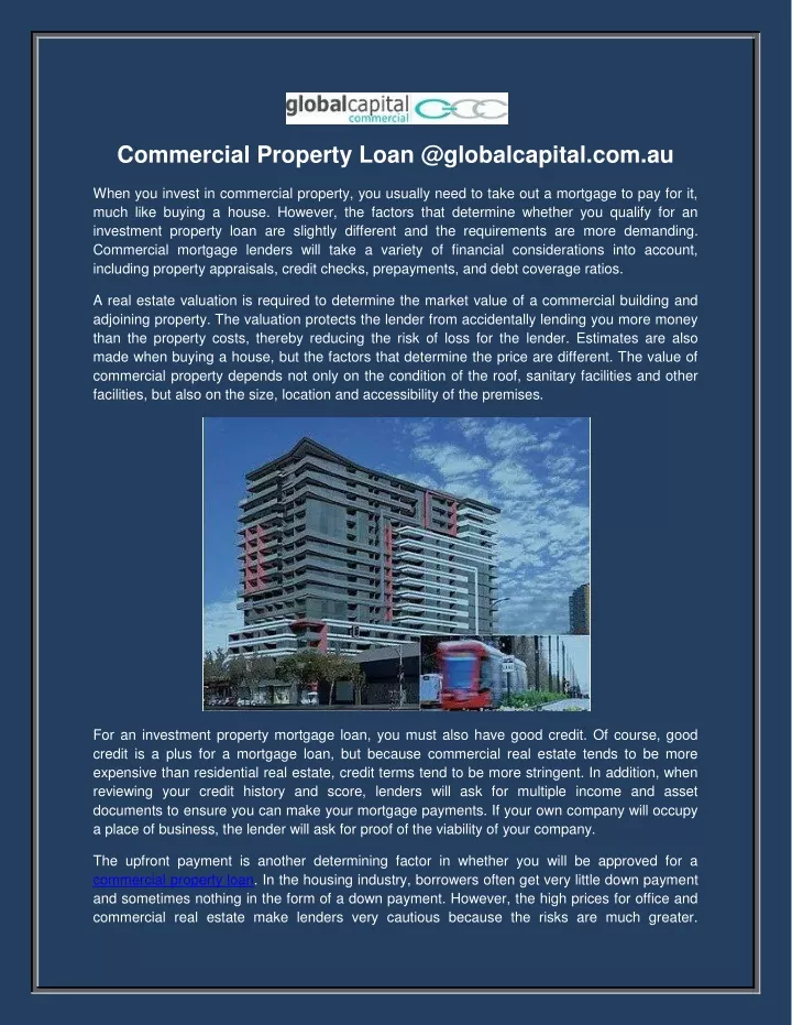 commercial property loan @globalcapital com au