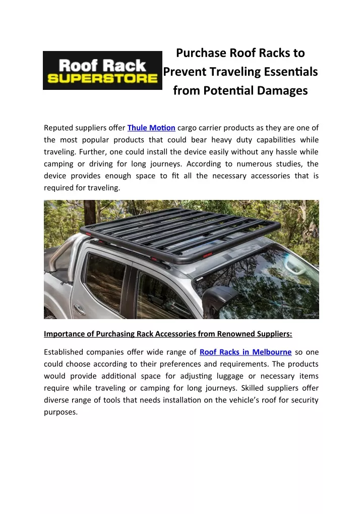 purchase roof racks to prevent traveling