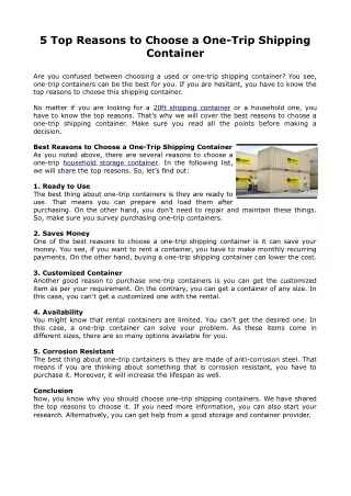 5 top reasons to choose a one trip shipping