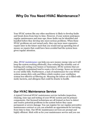 Why Do You Need HVAC Maintenance