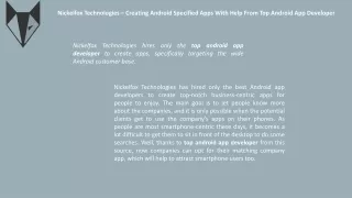 Nickelfox Technologies – Creating Android Specified Apps With Help From Top Android App Developer