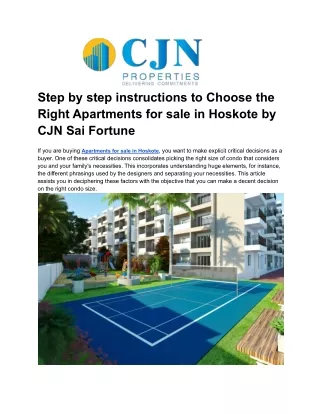 Step by step instructions to Choose the Right Apartments for sale in Hoskote by CJN Sai Fortune (1)