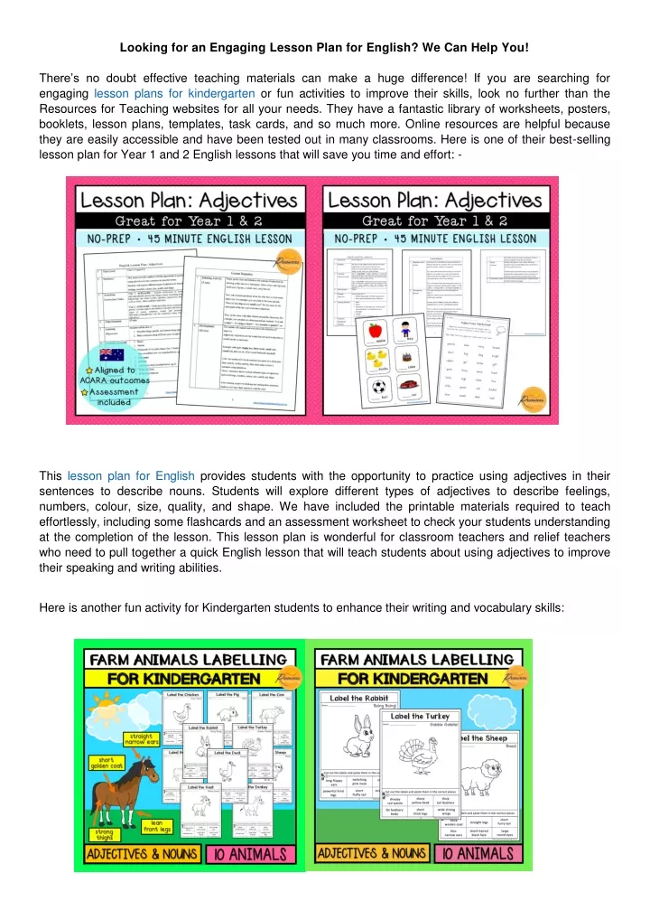 looking for an engaging lesson plan for english