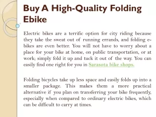 Buy A High-Quality Folding Ebike