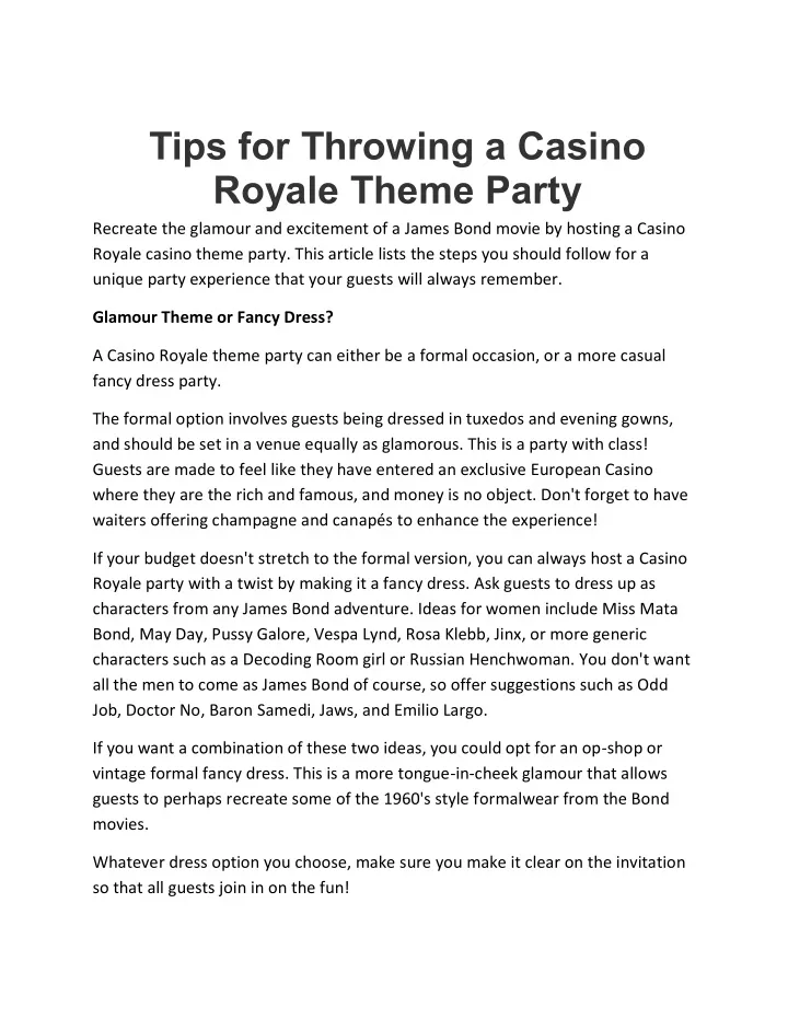tips for throwing a casino royale theme party