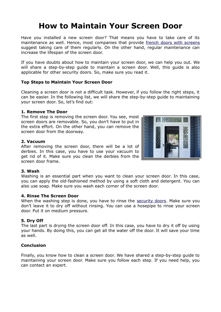 how to maintain your screen door