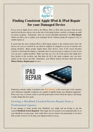 Finding Consistent Apple IPod & IPad Repair for your Damaged Device