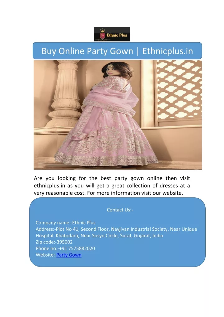 buy online party gown ethnicplus in