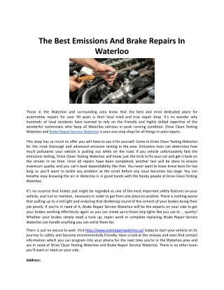 The Best Emissions And Brake Repairs In Waterloo