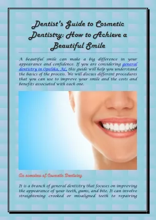 Dentist's Guide to Cosmetic Dentistry: How to Achieve a Beautiful Smile