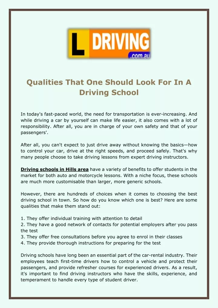 qualities that one should look for in a driving