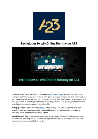 techniques to win online rummy on a23