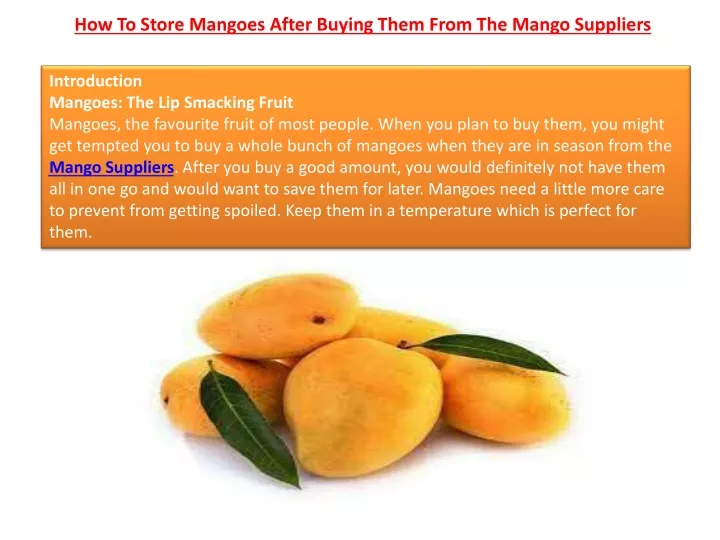 how to store mangoes after buying them from the mango suppliers