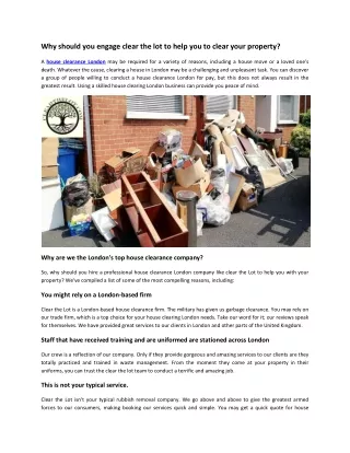 why should you engage clear the lot to help