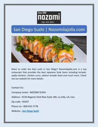 San Diego Sushi | Nozomilajolla.com