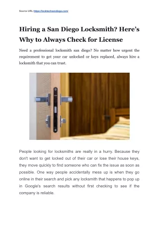 Hiring a San Diego Locksmith? Here’s Why to Always Check for License