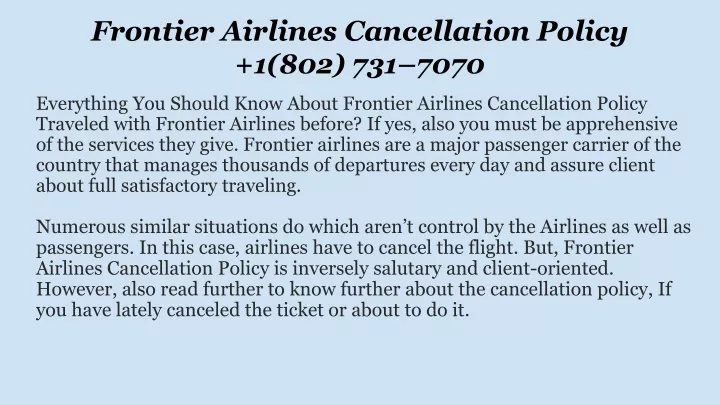 frontier airlines cancellation policy