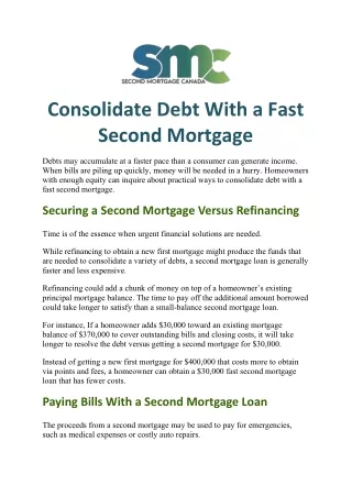Consolidate Debt With a Fast Second Mortgage