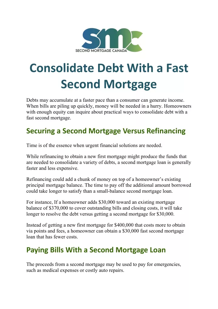 consolidate debt with a fast second mortgage