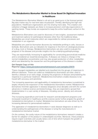 the metabolomics biomarker market to grow based