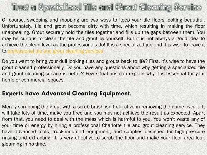 trust a specialized tile and grout cleaning