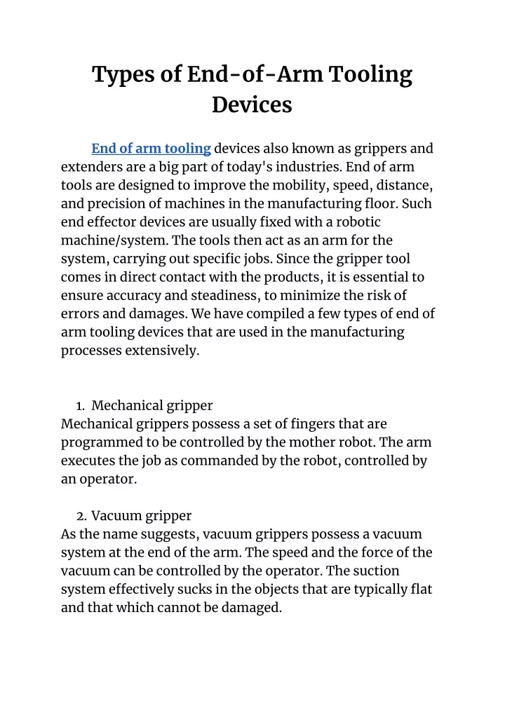 types of end of arm tooling devices