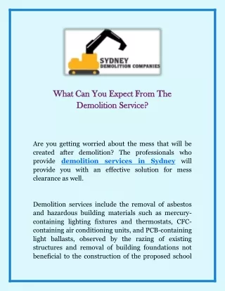 What Can You Expect From The Demolition Service?