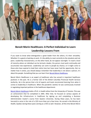 Benoit Morin Healthcare- A Perfect Individual to Learn Leadership Lessons From