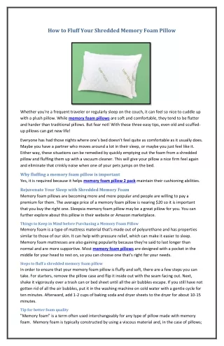 how to fluff your shredded memory foam pillow