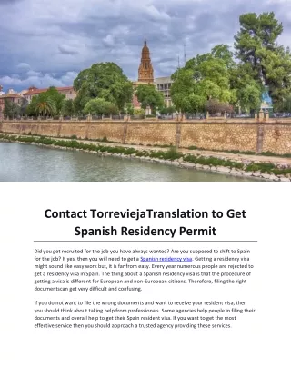 Contact TorreviejaTranslation to Get Spanish Residency Permit