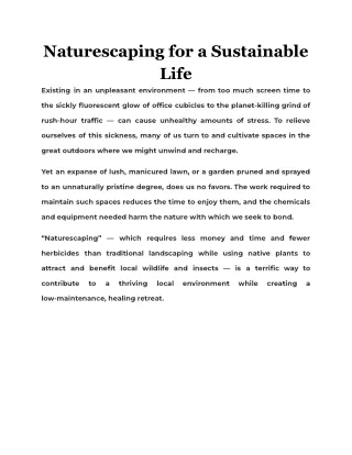 naturescaping for a sustainable life existing