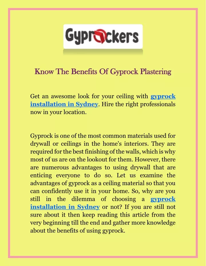 know the benefits of gyprock plastering know