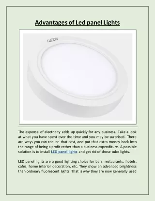 Advantages of Led panel Lights