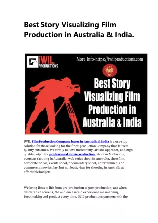 Best Story Visualizing Film Production in Australia & India.