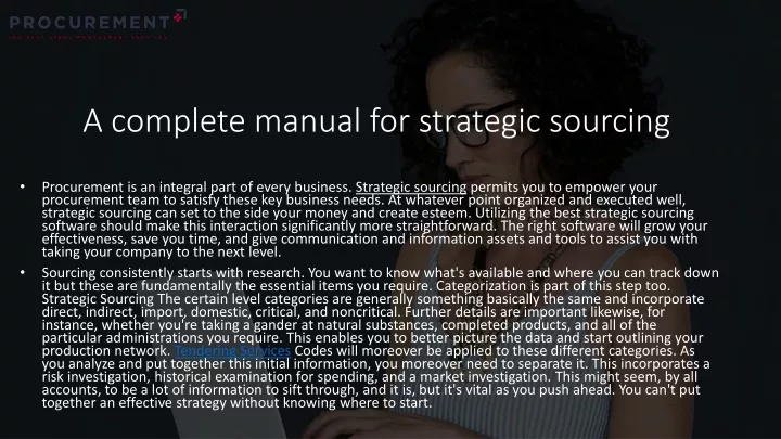 a complete manual for strategic sourcing