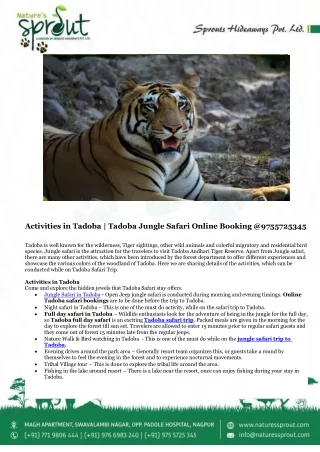 Activities in Tadoba | Tadoba Jungle Safari Online Booking