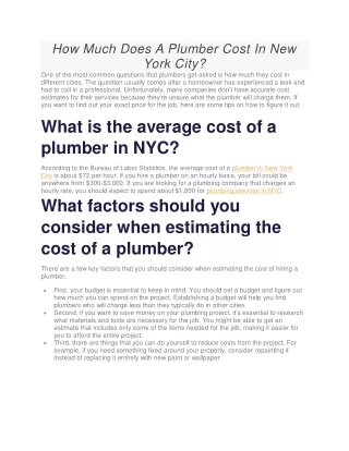 How Much Does A Plumber Cost In New York City?