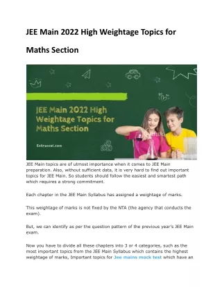jee main 2022 high weightage topics for