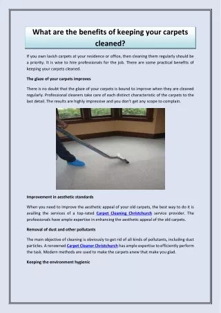 What are the benefits of keeping your carpets cleaned