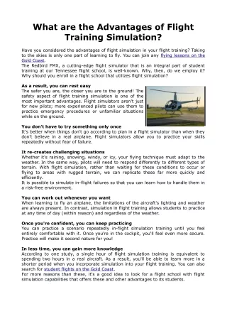 What are the Advantages of Flight Training Simulation?