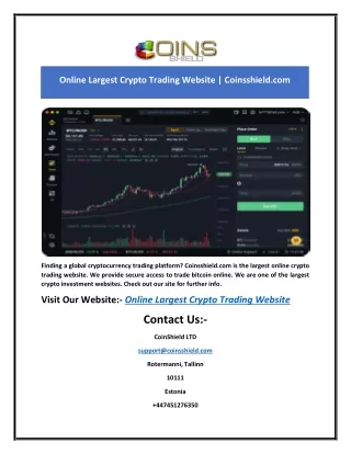 Online Largest Crypto Trading Website | Coinsshield.com