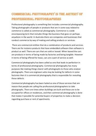 Commercial photography is the artery of professional photographers
