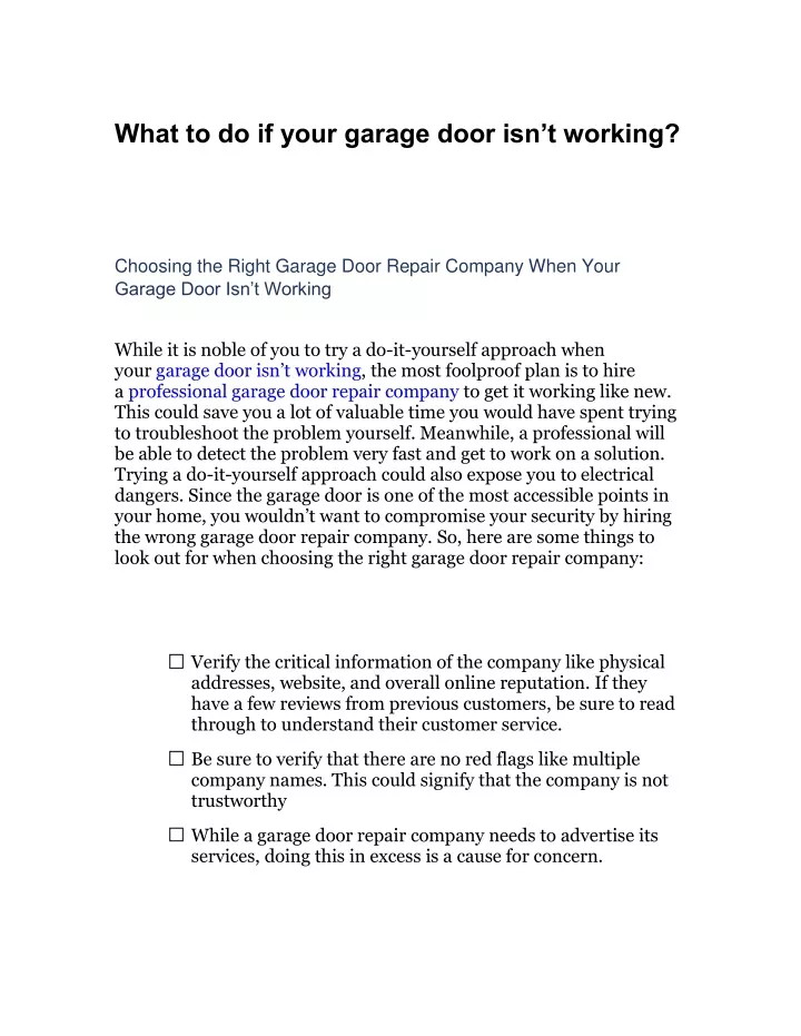 what to do if your garage door isn t working