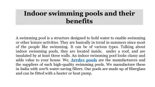 INDOOR SWIMMING POOL AND ITS BENEFITS