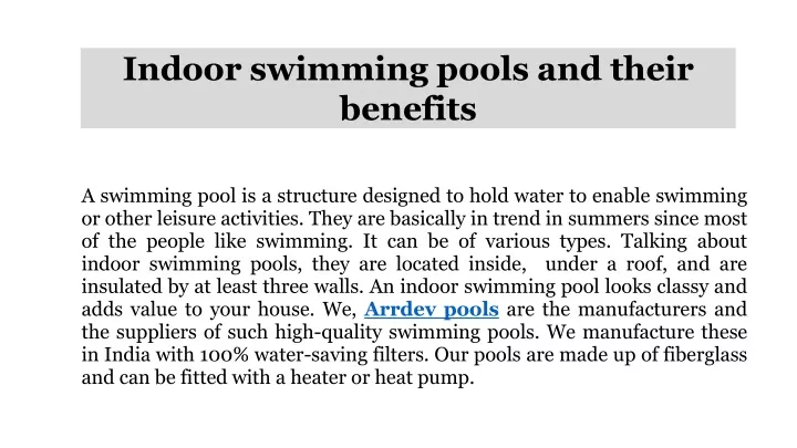 indoor swimming pools and their benefits