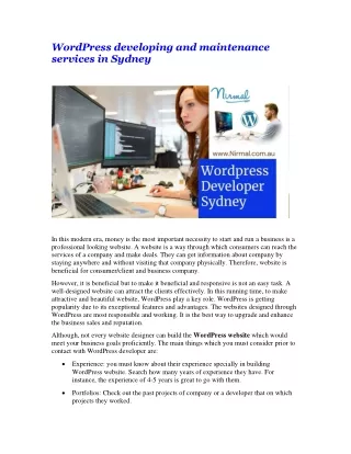 WordPress developing and maintenance services in Sydney