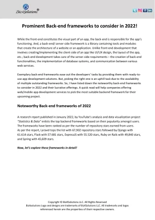 prominent back end frameworks to consider in 2022