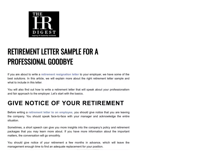 retirement letter sample for a professional